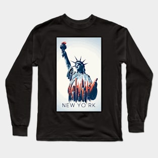 The Statue of liberty New York Abstract Cityscape Long Sleeve T-Shirt